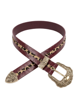 Burgunder Leo-Print Belt mit Goldschnalle