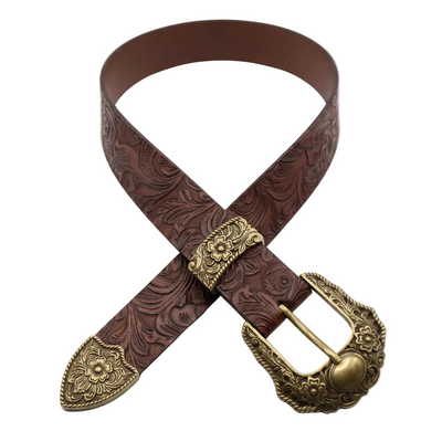 Brauner Gürtel Florale Goldschnalle
