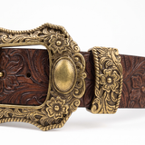 Brauner Gürtel Florale Goldschnalle