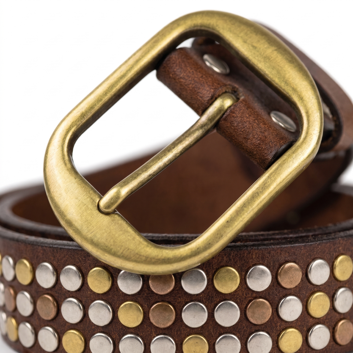 Brauner Nietengürtel Mix Goldschnalle