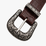 Brauner Kroko Gürtel Graue Schnalle