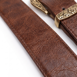 Brauner Boho Gürtel florale Goldschnalle