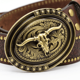 Dunkelbrauner Western Gürtel Bullen-Schnalle